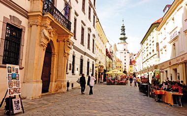 A view down a street in Bratislava, Slovakia A view down a street in Bratislava, Slovakia